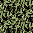 Green Ginkgo Leaves on Black Metallic