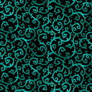 Green & Teal Vine Scrolls on Black