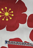 6" Red Flowers, Yellow Center on Cream Oxford