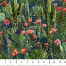 Large Cacti on Dark Teal w Pink Blossoms