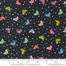 Little Birdies on Black Mini Multi colors on Black & White Dot