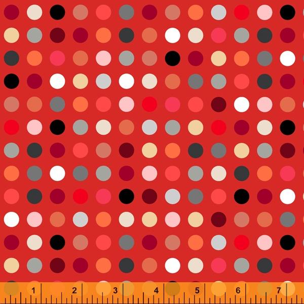 Medium Dots on Red Multi Colored in Rows