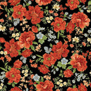Medium Florals on Black Metallic 12" Repeat