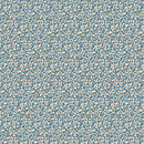 Mini Teal Flowers & Leaves on Blue