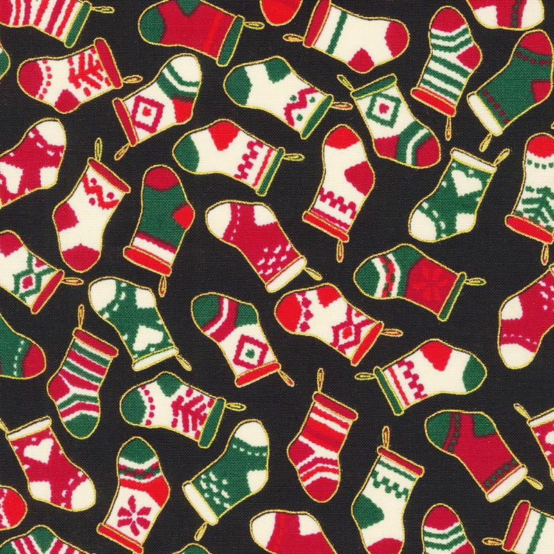Mini Wool Socks on Black Red & Green & White