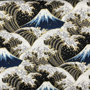 Blue Mt Fuji w Black Gold White Waves Dobby