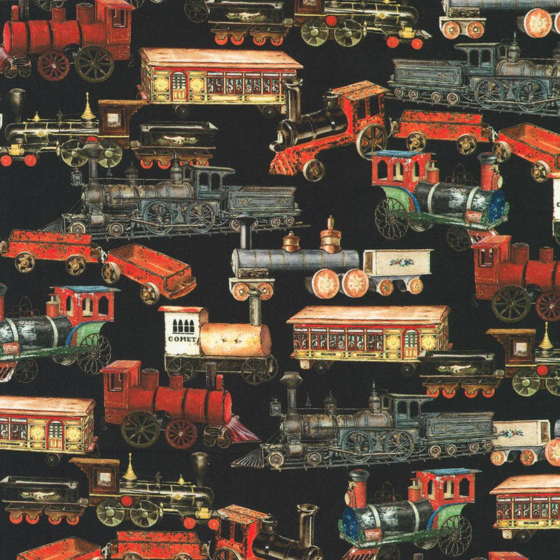 Old Trains on Black w Rust & Black