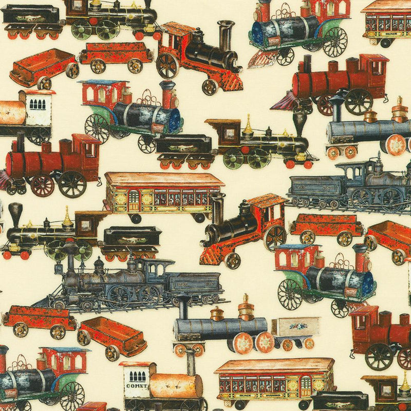 Old Trains on Cream Rust & Black