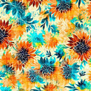 Orange & Teal Florals on Cream