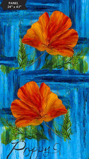 PANEL: Large Poppies on Blue Two flowers per panel