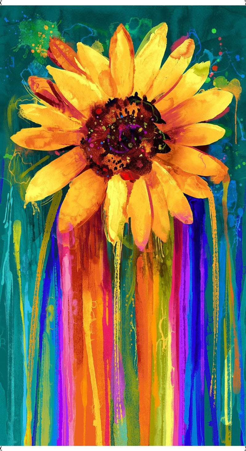 Panel: Large Sunflower 24" Rainbow Paint Drips