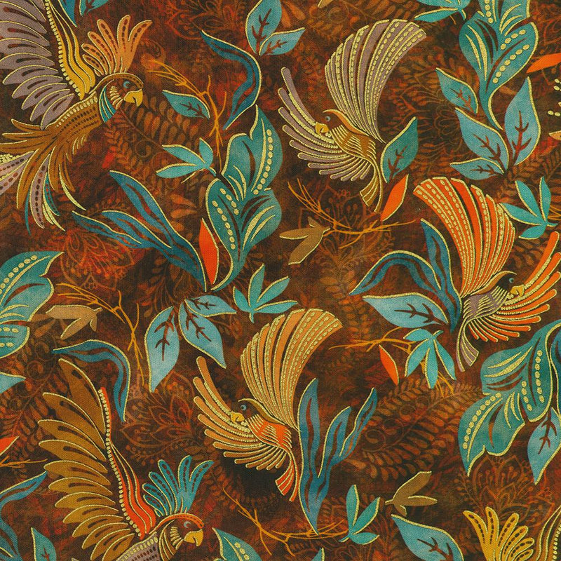 Parrot Wings Orange & Blue on Rust Hint of Mauve Metallic