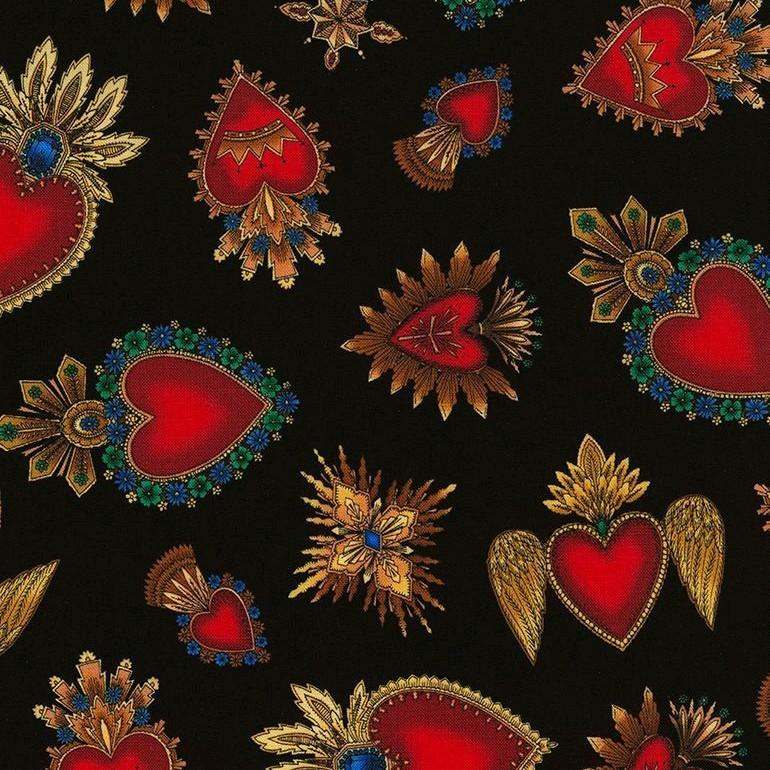 Retablo Hearts in Red on Black