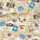 Route 66 Antique Map on Tan