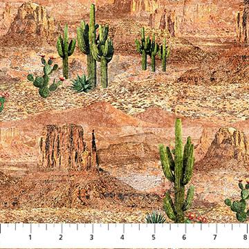 Rust Background w Cacti, Saguaro, Sedona Spirit, Brown, Green, Red, Landscape