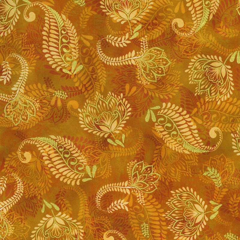 Peach & Gold Paisley on Orange Metallic