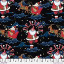 Santa on Black & Gold Sky In Sleigh & Holding Believe