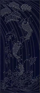 Sashiko Panel Waterfall Cerulean Blue