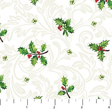 Small Holly Sprigs on Cream w Tonal Leaves in Background