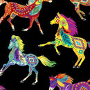 Southwest Bright Painted Horses on Black