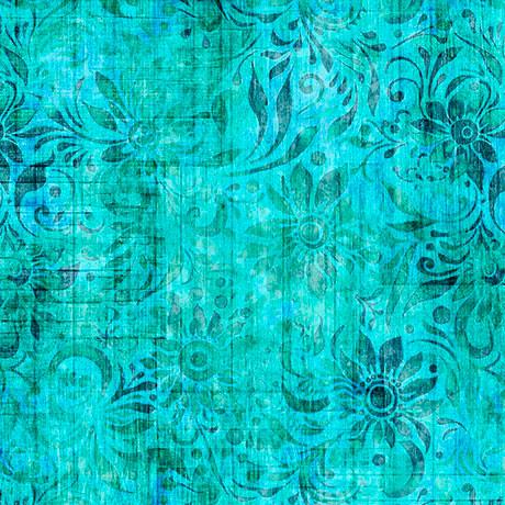 Turquoise w Wood Cut Flowers Wood Texture, Tonal Hint of Green