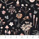 Woodland Flowers on Black w Peach, White, Gray & Pink