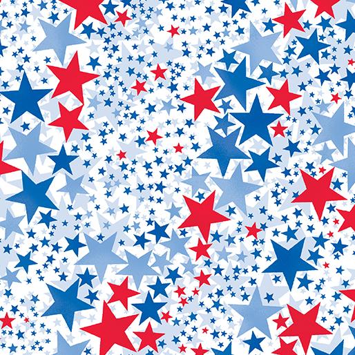 108" Wide Red, White Blue Stars on White