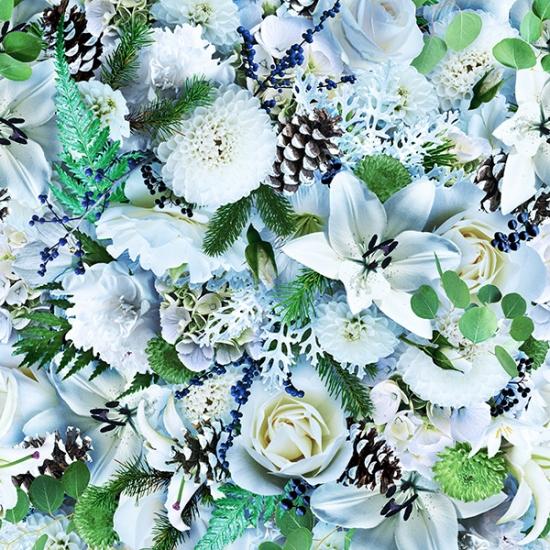 White flowers, blue berries & greenery digital