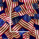 Tossed flags, crowded on navy