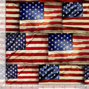 Worn American flags in a row