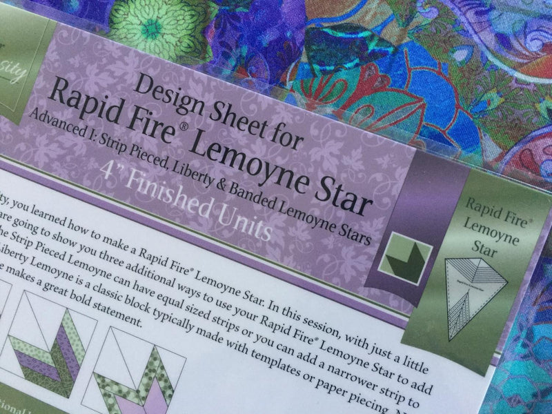 Design Sheet Rapid Fire Lemoyne Advanced I:  Strip Pieced, Liberty & Banded