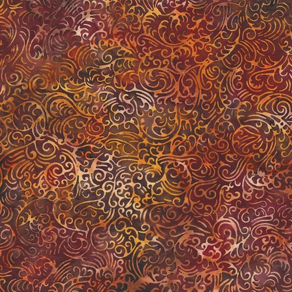 Rust Red Orange Scroll Batik