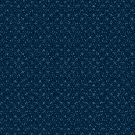 Dark Blue with Dotted Curves and Flowers in Rows