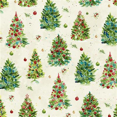 Christmas Trees on cream with mini ornaments