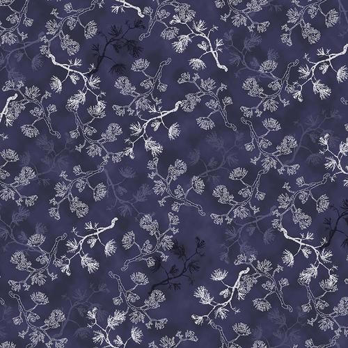 Silver Flowers on Navy Blue