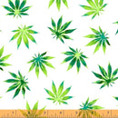 Bright Green Cannabis Scattered on White