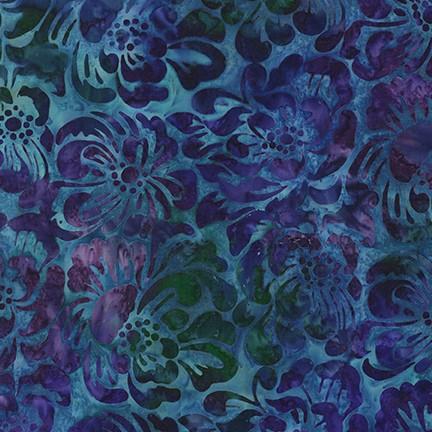Blue & Grn Batik w Ppl Flowers