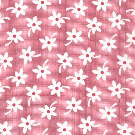 Red Grid w White Daisies