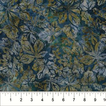 Batik Blue w Golden Tan Leaves