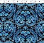 Resplendent Heart Shaped Floral in Blues on Black w cream