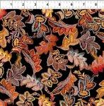 Resplendent Autumn Leaves on Black Orange, Red & Gold w hint of Teal