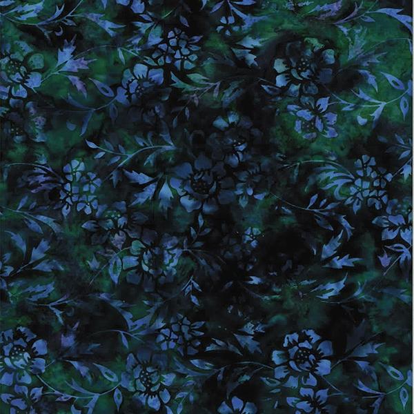 Batik Blue Flowers on Dk Green