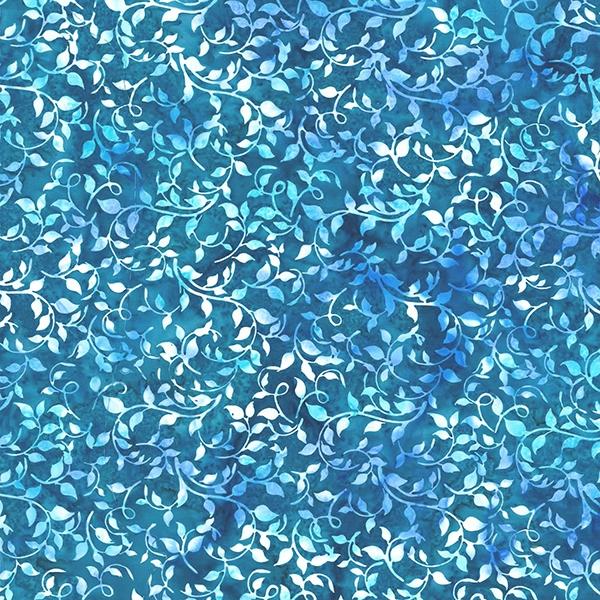 Batik Teal w Blue Leaf Swirls