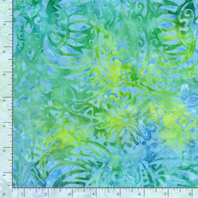 Blue Teal Lime Batik w Jungle Leaves - Jungle Play, Seaglass