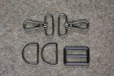 Gunmetal Black 1-1/4" Wide Hardware Bag Strap 5pc