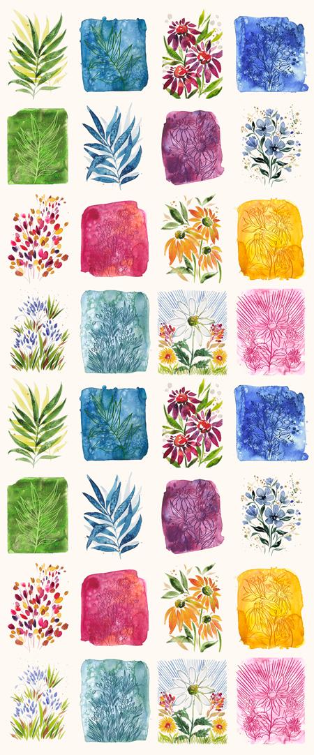 Bright Flowers in Squares