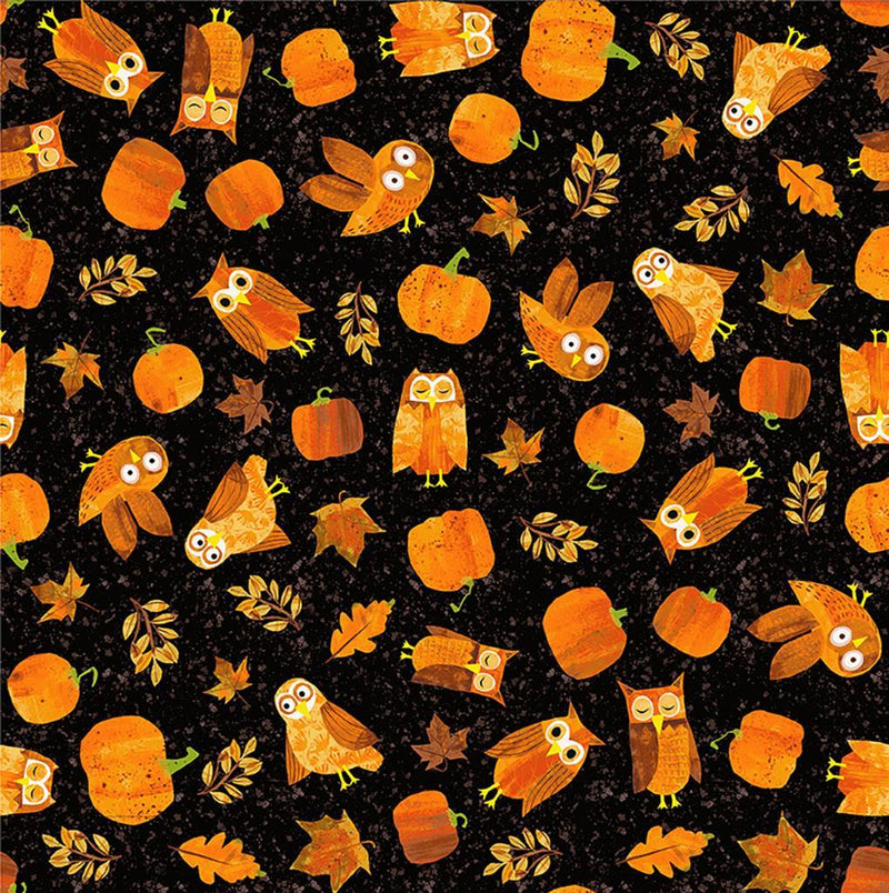 Orange Owls & Pumpkins on Black