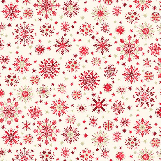 Cream w Red & Gold Snowflakes