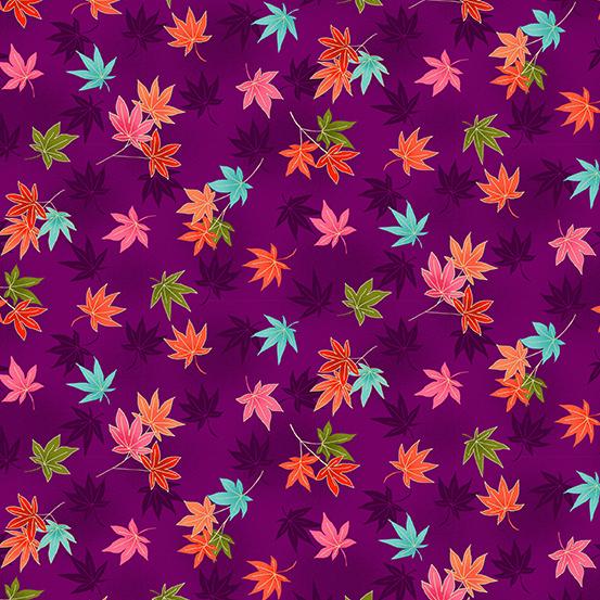 Red Violet w Maple Leaves Multi scattered all over