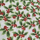 Cream with Holly Berry Leavesin Red & Green